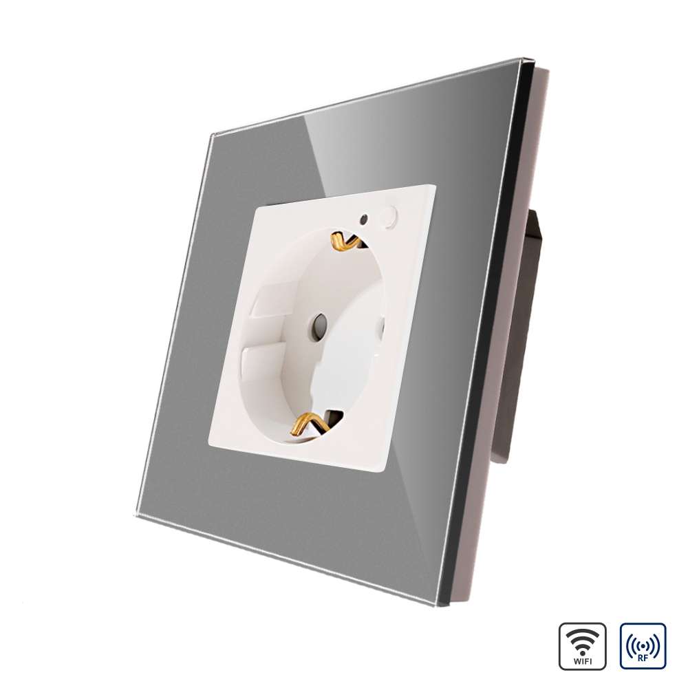 001-priza-inteligenta-pentru-perete-luxion-wifi-rf433-lx-1mp036g-gy-gri.jpg Priza Simpla Wi-Fi LUXION cu Rama din Sticla, RF433 - imagine 1