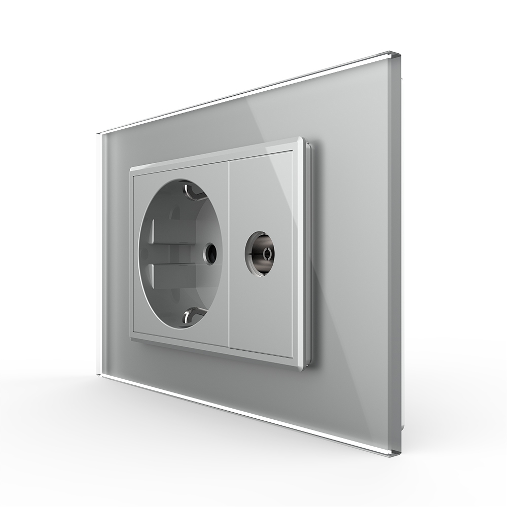 001-priza-schuko-cu-tv-livolo-vl-c9c1eu1v-15-gri.jpg Priza simpla din rama de sticla Schuko cu TV Livolo - imagine 1