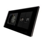 Priza Schuko + TV + Internet cu Rama Din Sticla LUXION