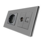 Priza Schuko + TV + Internet cu Rama Din Sticla LUXION