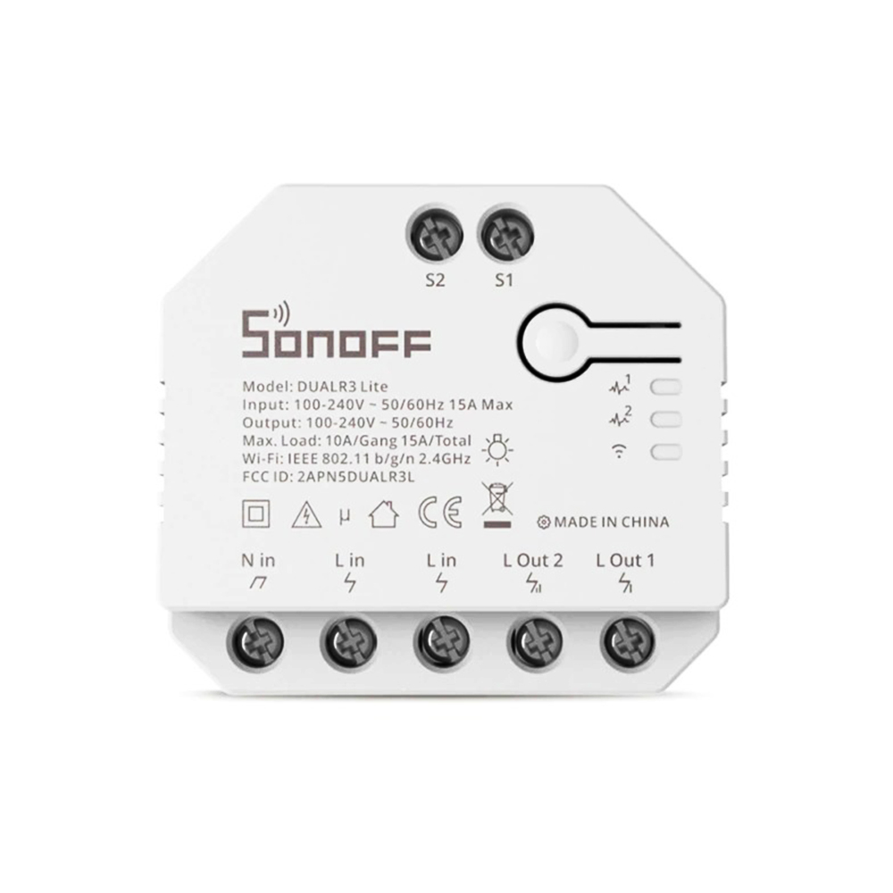 001-releu-sonoff-dual-r3-lite.jpg Releu Sonoff Dual R3 Lite cu 2 canale, Programari, Wi-Fi 2.4 GHz - imagine 1