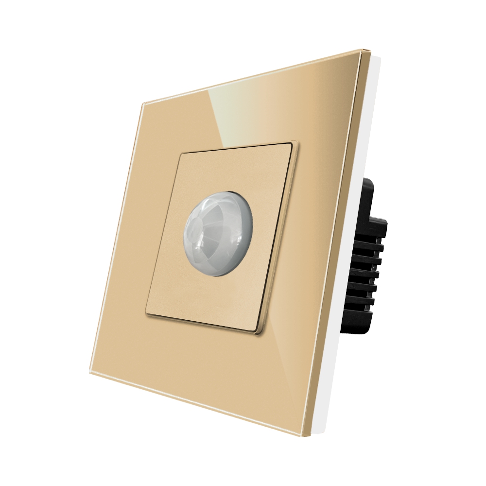 001-senzor-de-miscare-pir-luxion-rama-sticla-lx-mp-sr01gf-g-auriu.jpg Senzor de Miscare PIR LUXION cu Rama din Sticla - imagine 1