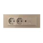 Priza Tripla cu Blank Livolo cu Rama din Sticla 2 Prize Schuko+TV/internet, Standard Italian - Serie Noua - imagine 2