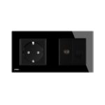 Priza dubla Livolo cu rama din sticla 1 priza Schuko+TV/internet - imagine 2