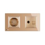 Priza dubla Livolo cu rama din sticla 1 priza Schuko+TV/internet - imagine 2