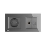 Priza dubla Livolo cu rama din sticla 1 priza Schuko+TV/internet - imagine 2