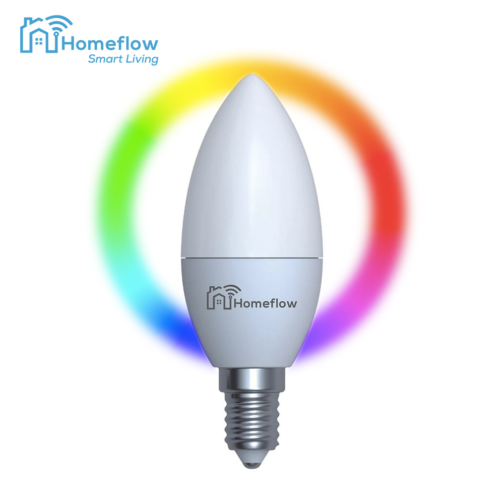 01-bec-inteligent-led-wireless-homeflow-b-5004-e14-5w-40w-400lm-dimabil-rgb-control-de-pe-telefonul-mobil.jpg Bec inteligent LED Wireless Homeflow B-5004, E14, 5W (40W), 400lm, dimabil, RGB, Control de pe telefonul mobil - imagine 1