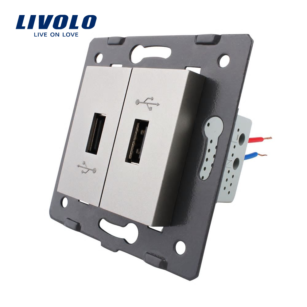 01-c7-2usb-13-livolo-modul-dublu-usb-gri.jpg Priza Dubla USB Livolo - imagine 1
