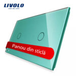 Panou intrerupator simplu+simplu cu touch Livolo din sticla