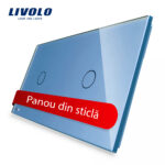 Panou intrerupator simplu+simplu cu touch Livolo din sticla