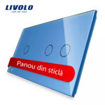 Panou intrerupator simplu+dublu cu touch Livolo din sticla