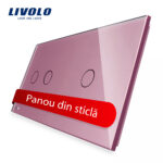Panou intrerupator dublu + simplu cu touch Livolo din sticla
