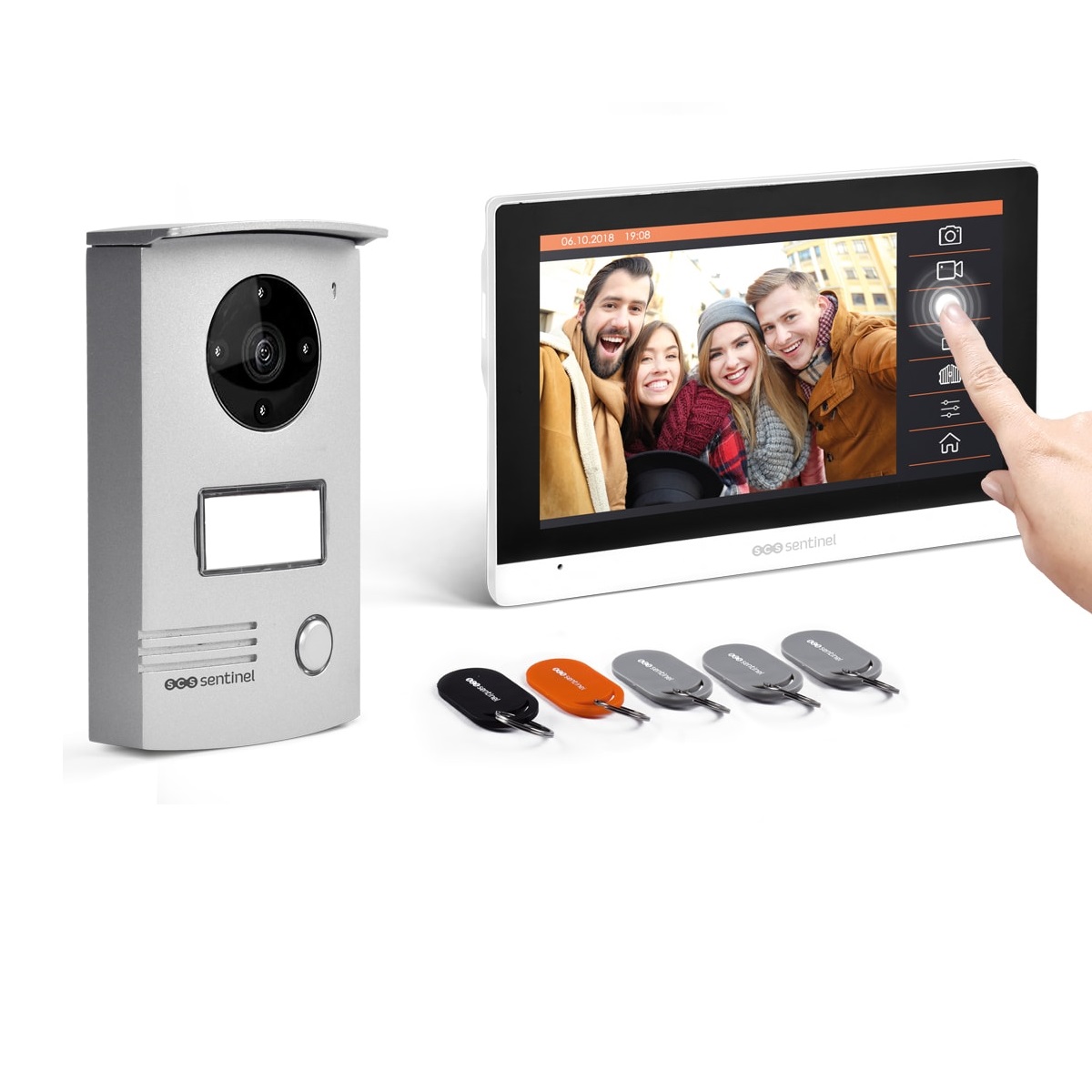 01-interfon-video-cu-fir-si-ecuson-rfid.jpg Videointerfon cu fir SCS Sentinel VisioKit 7, 5 Ecusoane RFID, Monitorizare si acces din interior / exterior - imagine 1