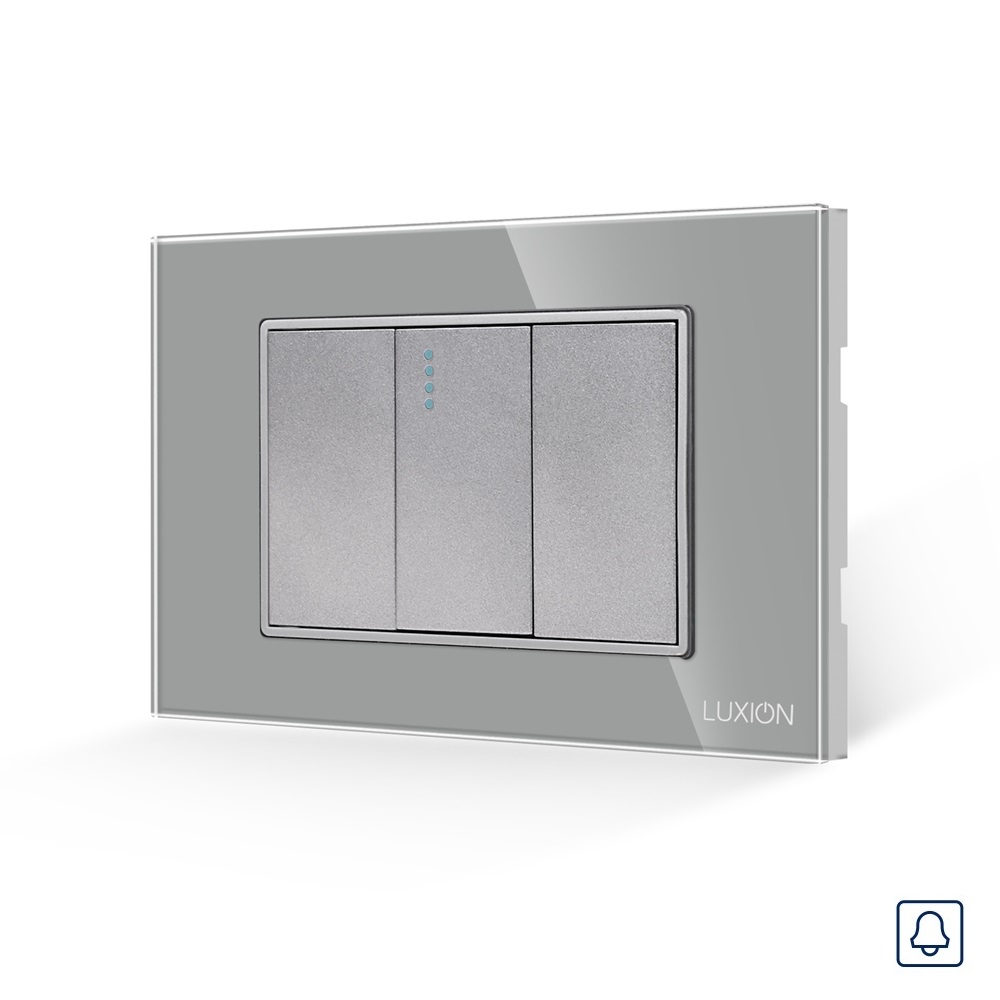 01-intrerupator-cu-revenire-mecanic-1m-2-taste-false-gri.jpg Intrerupator cu Revenire (Sonerie) Mecanic 1M si 2 Taste False LUXION cu Rama din Sticla, Standard Italian, 3M - imagine 1
