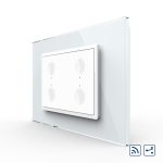 Intrerupator cvadruplu cap scara / cap cruce wireless cu touch Livolo cu rama din sticla, standard Italian - Serie noua
