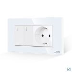 Intrerupator Dublu Cap Scara + Priza cu Rama din Sticla LUXION, Standard Italian, 4M