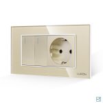 Intrerupator Dublu Cap Scara + Priza cu Rama din Sticla LUXION, Standard Italian, 4M