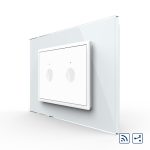 Intrerupator dublu cap scara / cap cruce wireless cu touch Livolo cu rama din sticla, standard Italian - Serie noua