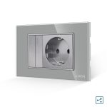 Intrerupator Dublu Cap Scara + Priza cu Rama din Sticla LUXION, Standard Italian, 3M