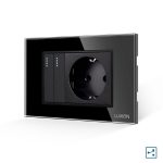 Intrerupator Dublu Cap Scara + Priza cu Rama din Sticla LUXION, Standard Italian, 3M