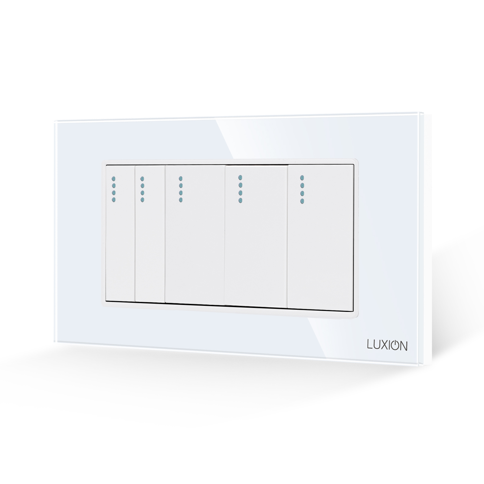 01-intrerupator-mecanic-5-posturi-luxion-sticla-italian-4m-alb.jpg Intrerupator Mecanic 5 Posturi LUXION cu Rama din Sticla, Standard Italian, 4M - imagine 1