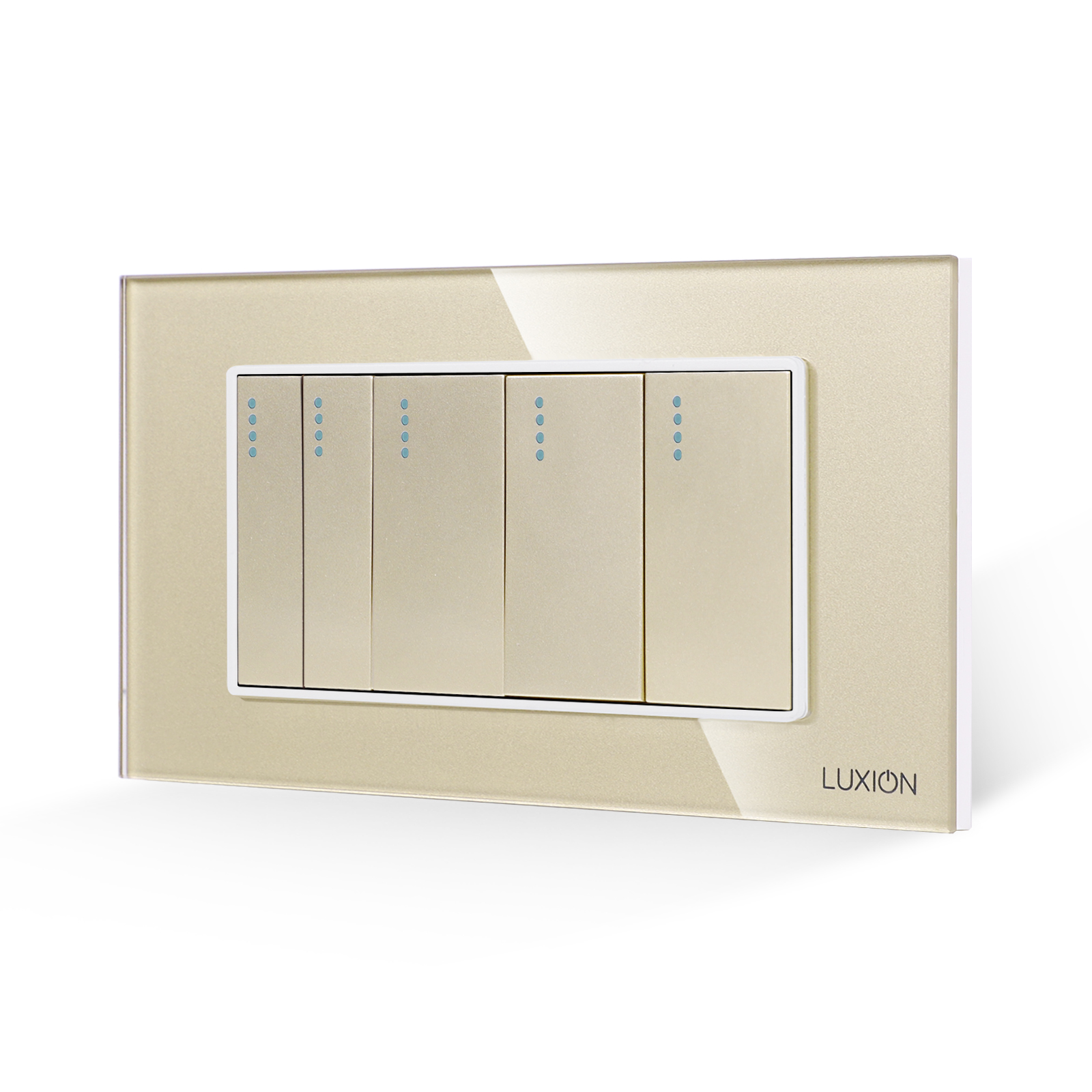 01-intrerupator-mecanic-5-posturi-luxion-sticla-italian-4m-auriu.jpg Intrerupator Mecanic 5 Posturi LUXION cu Rama din Sticla, Standard Italian, 4M - imagine 1