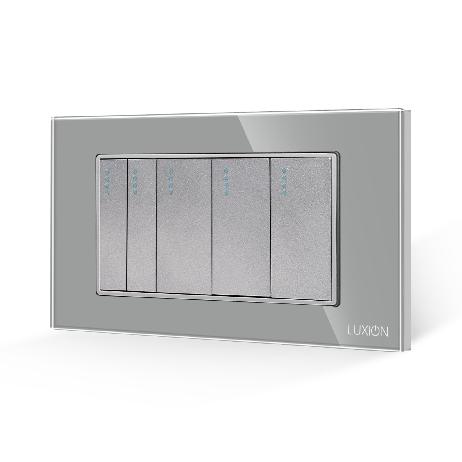 01-intrerupator-mecanic-5-posturi-luxion-sticla-italian-4m-gri.jpg Intrerupator Mecanic 5 Posturi LUXION cu Rama din Sticla, Standard Italian, 4M - imagine 1