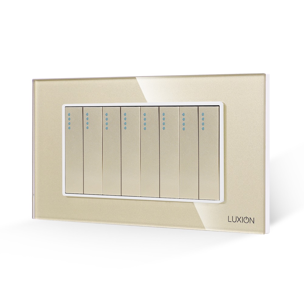 01-intrerupator-mecanic-8-posturi-luxion-italian-4m-auriu.jpg Intrerupator Mecanic 8 Posturi LUXION cu Rama din Sticla, Standard Italian, 4M - imagine 1