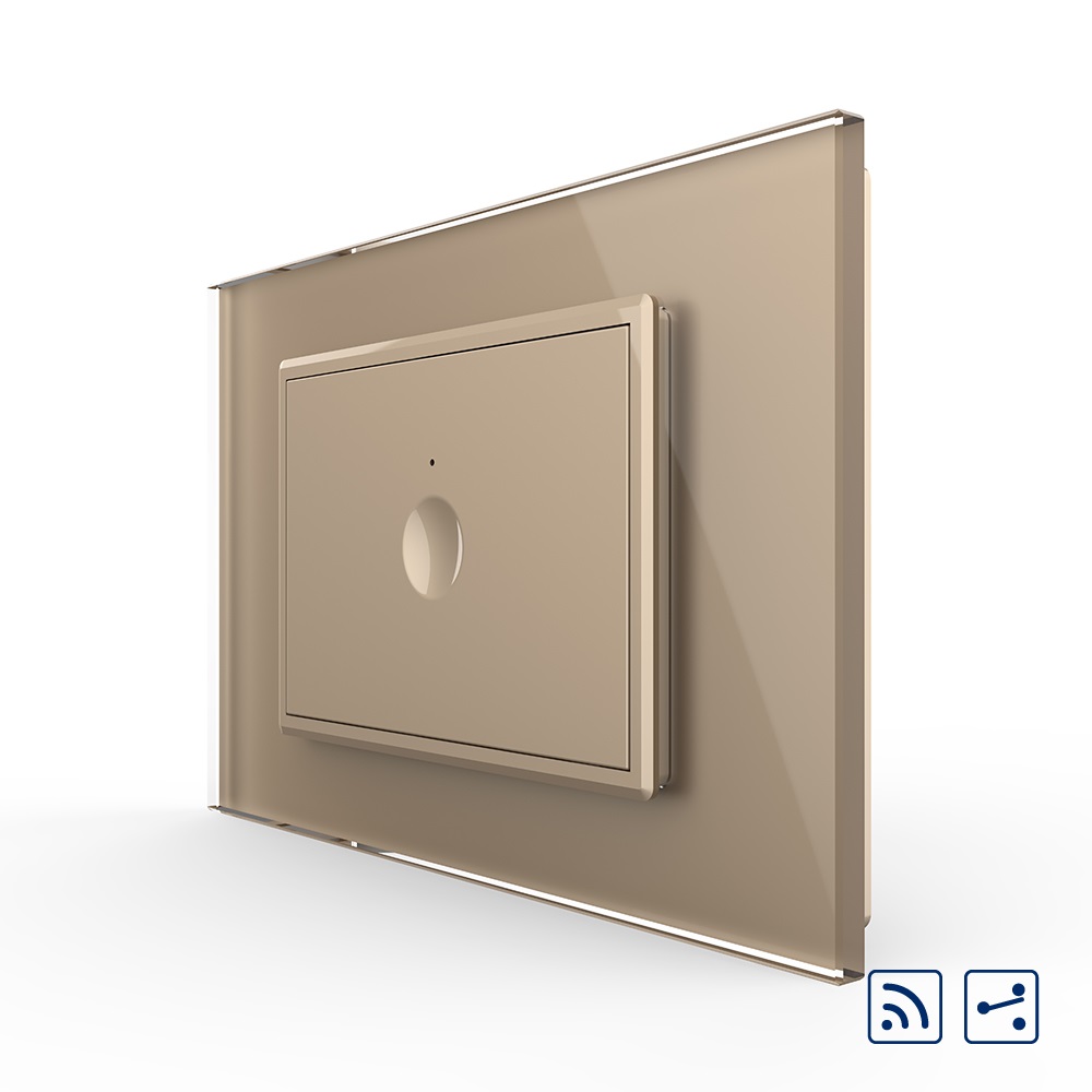 01-intrerupator-simplu-livolo-cap-scara-wireless-auriu.jpg Intrerupator simplu cap scara / cap cruce wireless cu touch Livolo cu rama din sticla, standard Italian - Serie noua - imagine 1