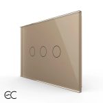 Intrerupator triplu cu touch Livolo din sticla, standard Italian, protocol ZigBee EC - Serie noua