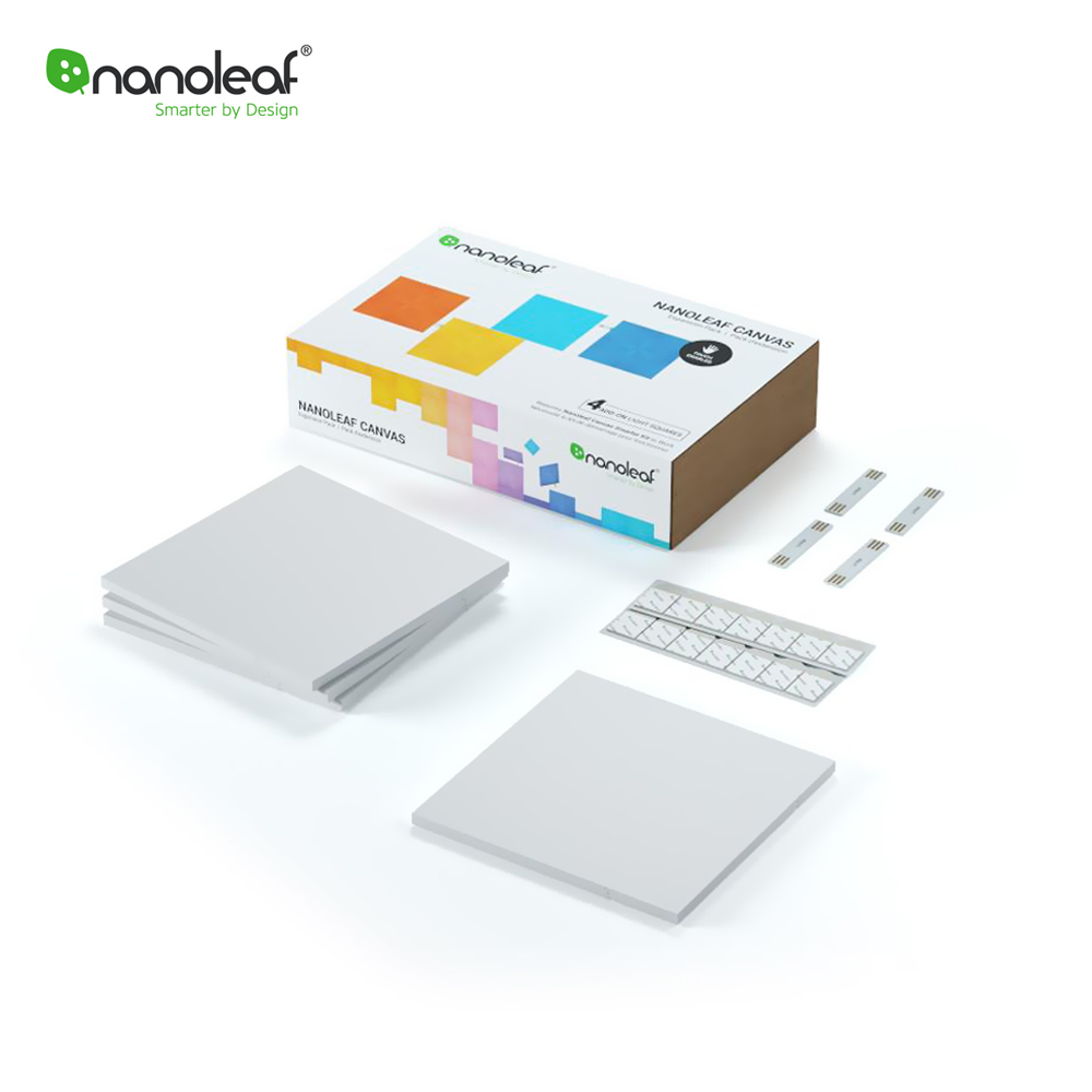 01-kit-nanoleaf-canvas-4pk-panouri-luminoase-inteligente.jpg Pachet 4 Panouri luminoase inteligente Nanoleaf Canvas cu senzor muzica pentru extindere kit de baza Canvas, LED RGBW - imagine 1