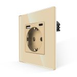 Priza Simpla + USB-A + USB-C LUXION cu Rama din Sticla