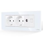 Priza Dubla Schuko + TV + Internet cu Rama din Sticla LUXION, Standard Italian, 6M