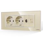 Priza Dubla Schuko + TV + Internet cu Rama din Sticla LUXION, Standard Italian, 6M