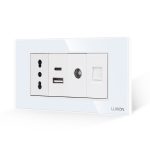 Priza Ingusta + Dubla USB + TV + Internet cu Rama Din Sticla LUXION, Standard Italian, 4M