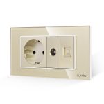 Priza Schuko + TV + Internet cu Rama Din Sticla LUXION, Standard Italian, 4M