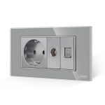 Priza Schuko + TV + Internet cu Rama Din Sticla LUXION, Standard Italian, 4M