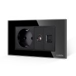 Priza Schuko + TV + Internet cu Rama Din Sticla LUXION, Standard Italian, 4M