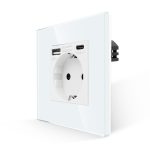 Priza Simpla + USB-A + USB-C LUXION cu Rama din Sticla