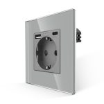 Priza Simpla + USB-A + USB-C LUXION cu Rama din Sticla