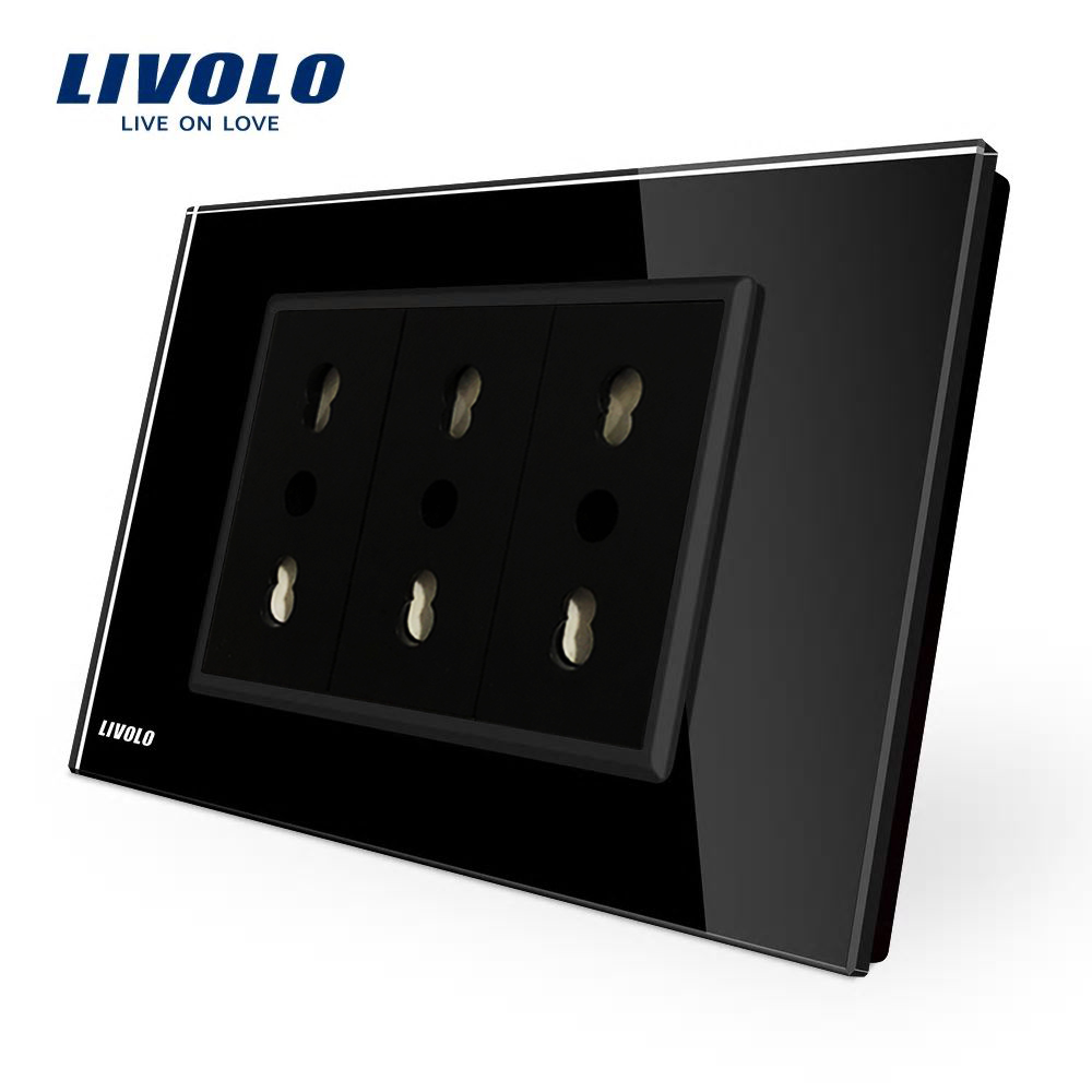 01-vl-c3c3ait-12-livolo-priza-tripla-standard-italian-rama-sticla-negru.jpg Priza tripla italiana Livolo cu rama din sticla - standard italian - imagine 1