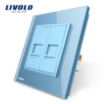 Priza dubla Telefon + Priza internet Livolo cu rama din sticla