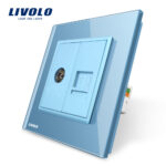 Priza dubla TV + priza internet Livolo cu rama din sticla