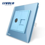 Priza dubla TV + Telefon Livolo cu rama din sticla