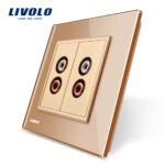 Priza dubla audio Livolo cu rama din sticla