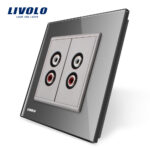 Priza dubla audio Livolo cu rama din sticla