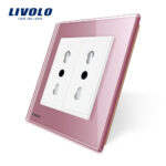 Priza dubla module inguste Livolo cu rama din sticla - standard german