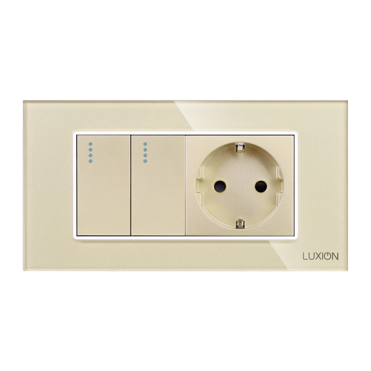 Intrerupator Dublu Cap Scara + Priza cu Rama din Sticla LUXION, Standard Italian, 4M - imagine 2