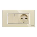 Intrerupator Dublu Cap Scara + Priza cu Rama din Sticla LUXION, Standard Italian, 4M - imagine 2