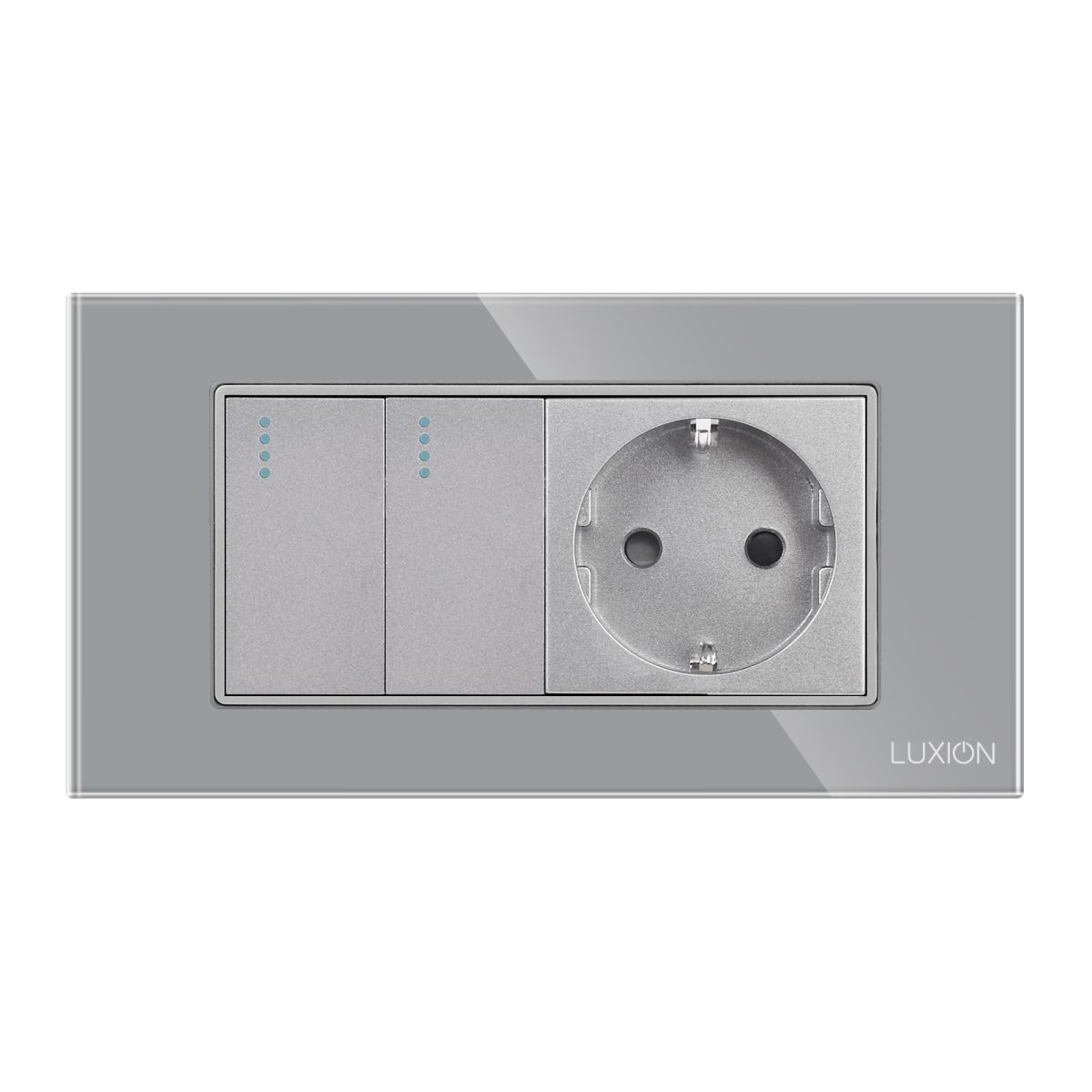 Intrerupator Dublu Cap Scara + Priza cu Rama din Sticla LUXION, Standard Italian, 4M - imagine 2